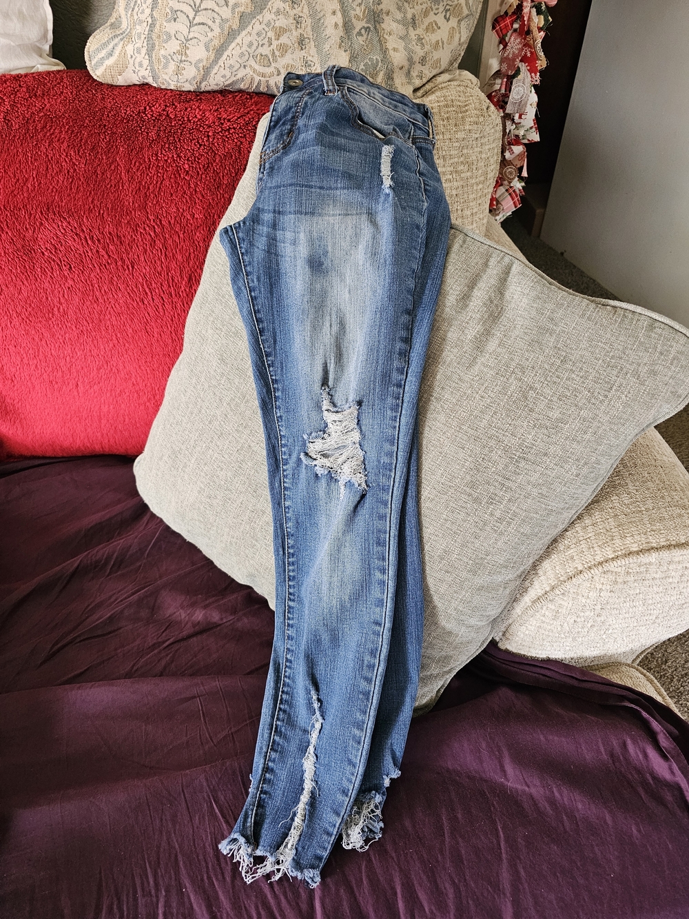 Tiffany & Co. Distressed Skinny Jeans in Medium Blue